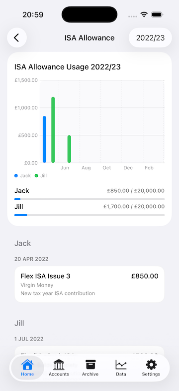 mySavings ISA tracking details screen