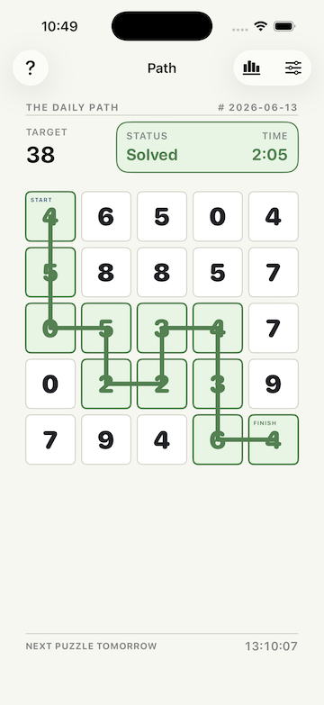 The Daily Path solved puzzle screen