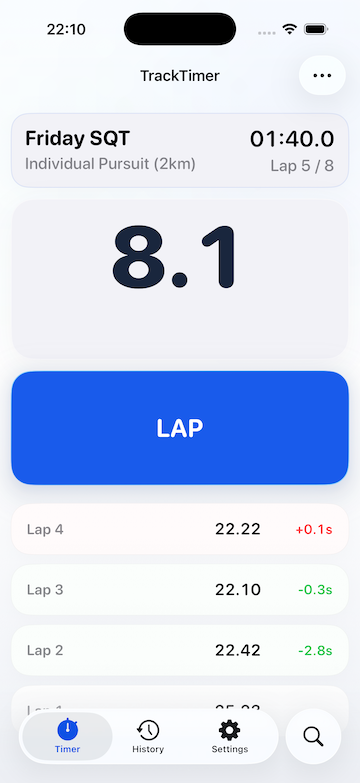 TrackTimer timing screen